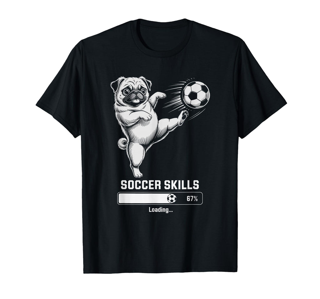 Kawaii Pug Soccer Skills Loading Dog T-Shirt - Custom Art Print for Adults