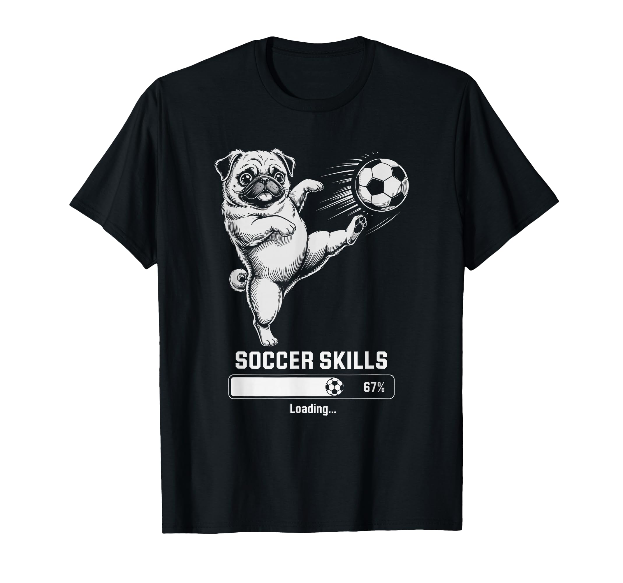 Kawaii Pug Soccer Skills Loading Dog T-Shirt - Custom Art Print for Adults