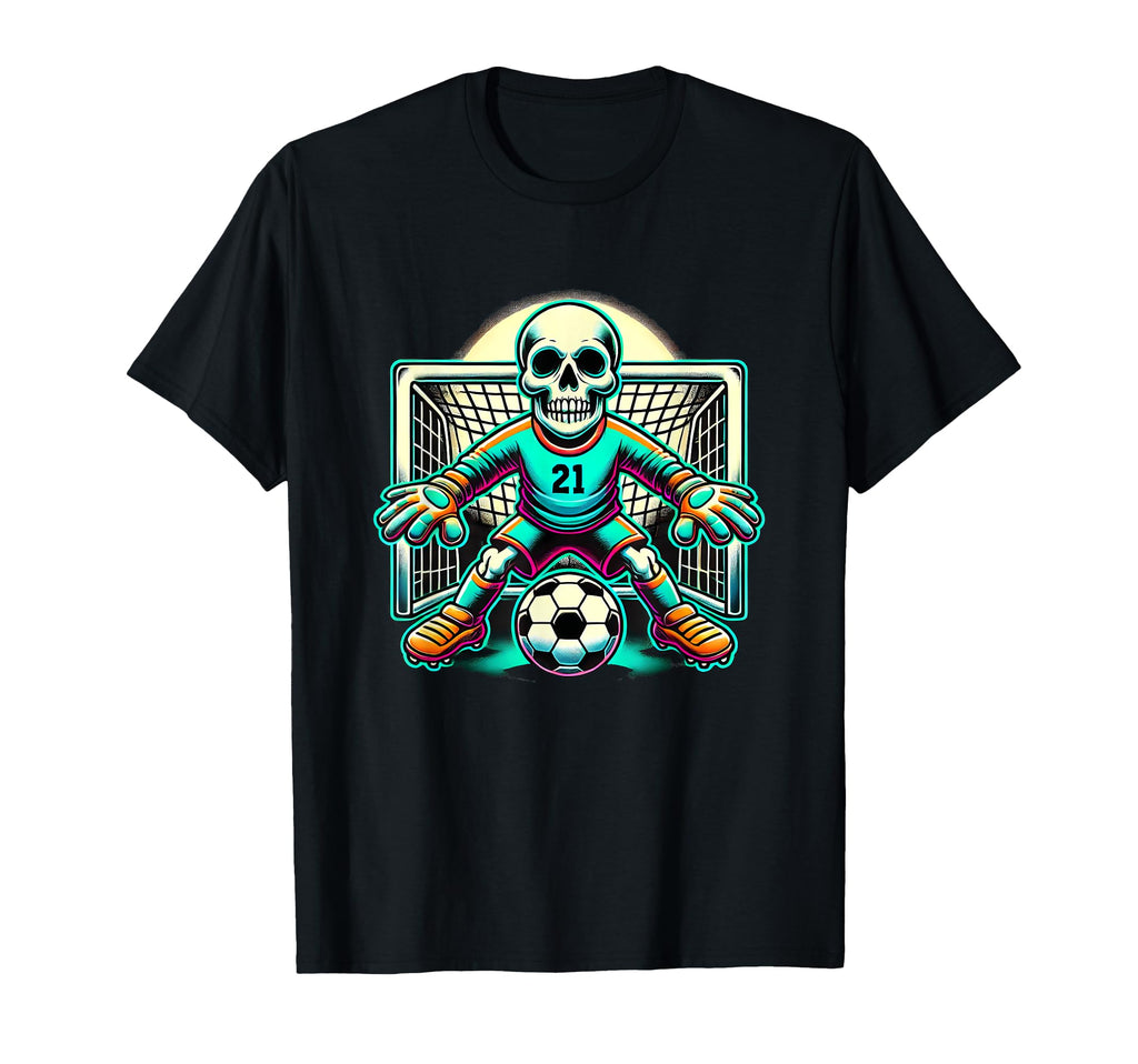 Halloween Skeleton Goalie Soccer T-Shirt - Trendy Graphic for Adults