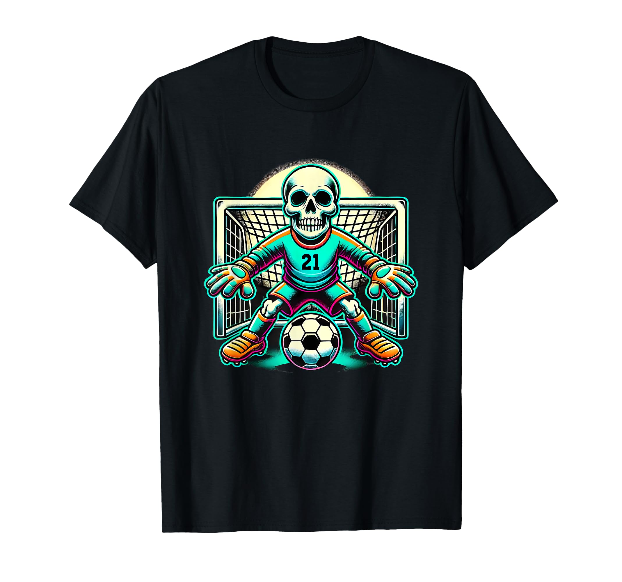 Halloween Skeleton Goalie Soccer T-Shirt - Trendy Graphic for Adults