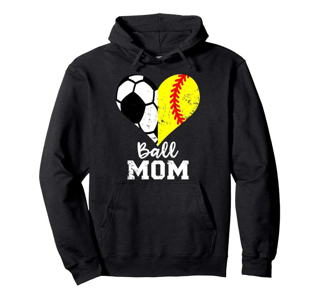Ball Mom Heart Funny Softball Soccer Mom Hoodie - Trendy Graphic Unisex