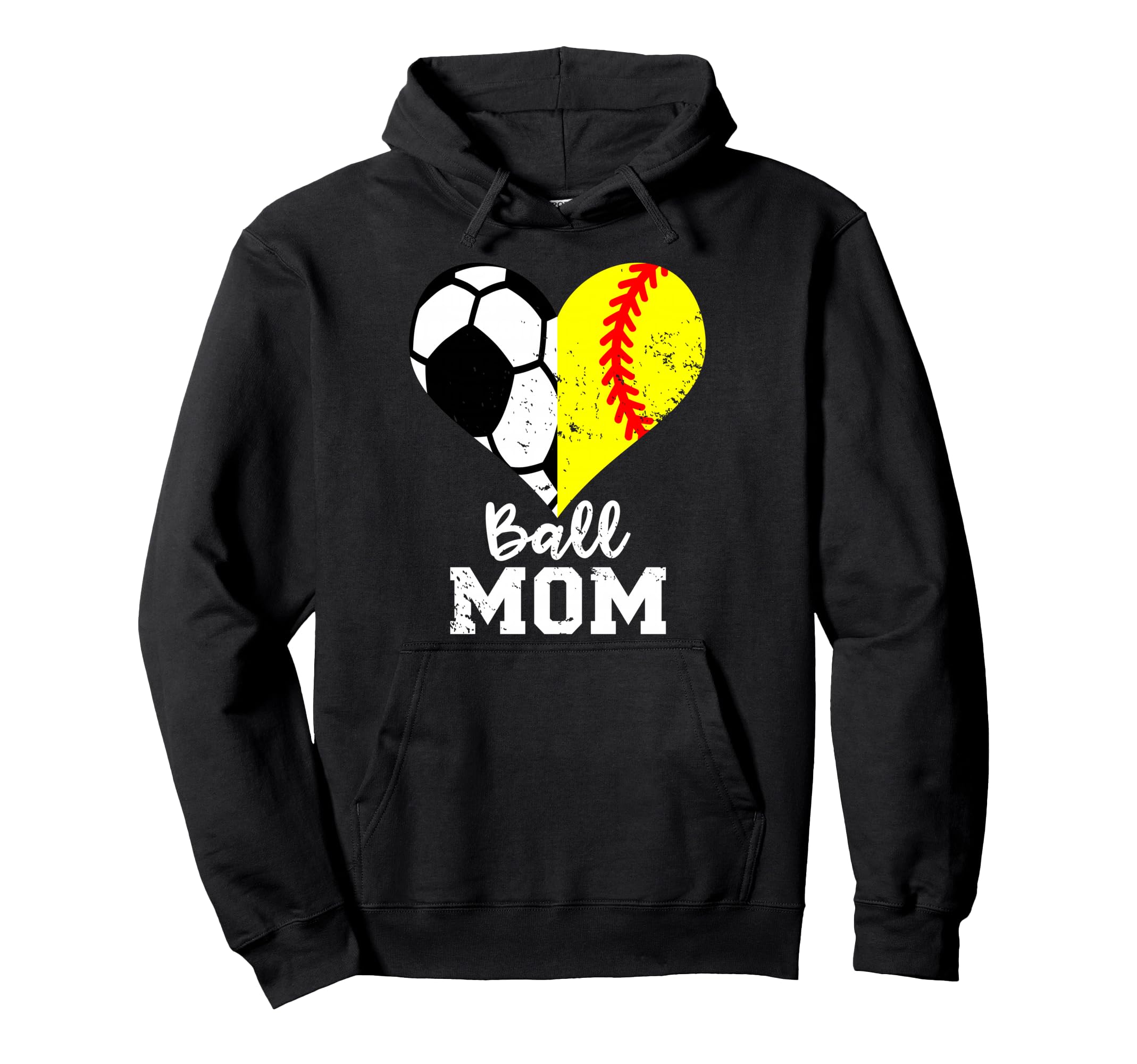 Ball Mom Heart Funny Softball Soccer Mom Hoodie - Trendy Graphic Unisex