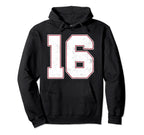 16 Outline Number 16 Varsity Fan Sports Hoodie - Unique Graphic for Adults