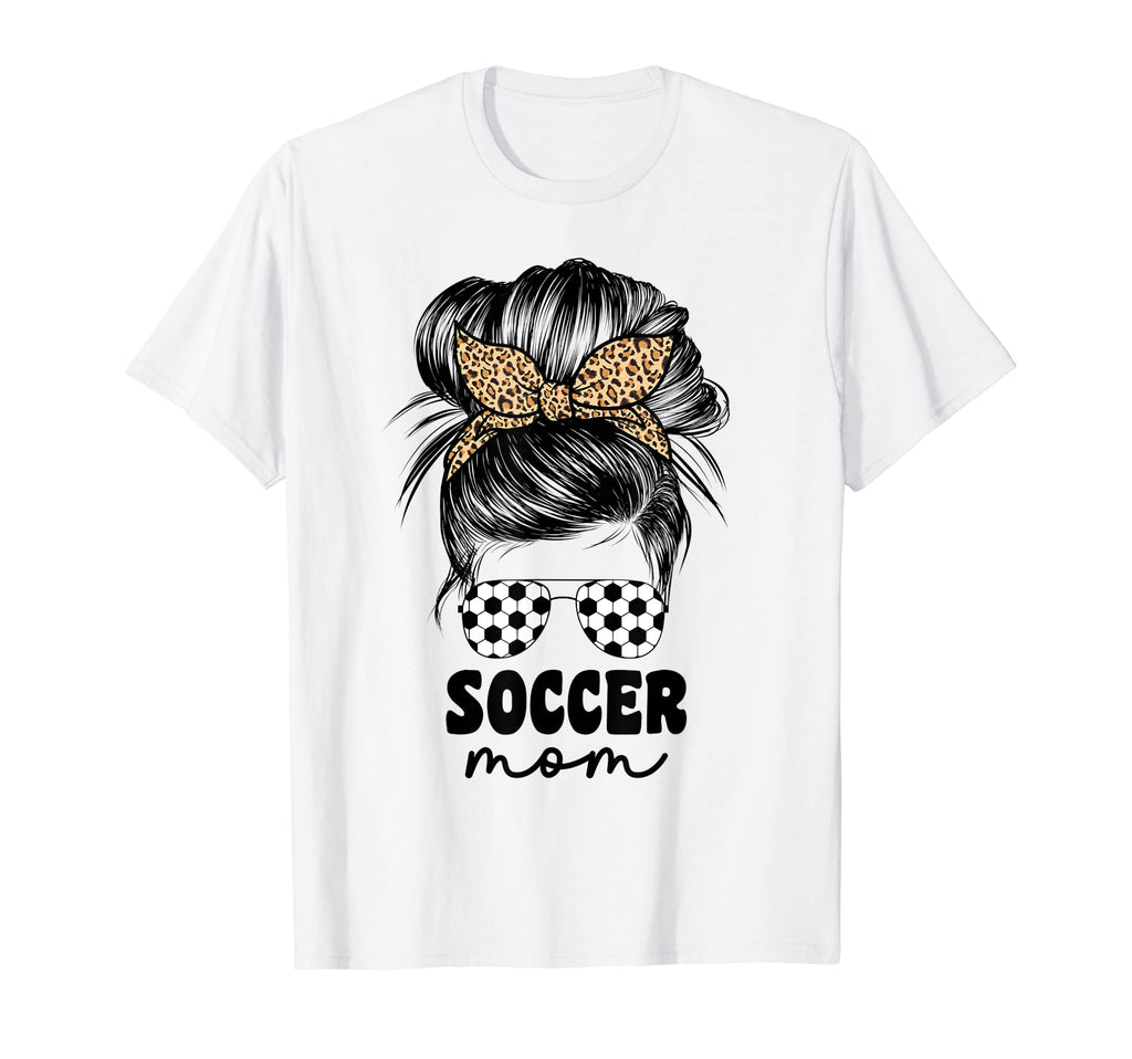 Soccer Mom Mama Leopard Messy Bun T-Shirt - Fun Novelty Design for Adults