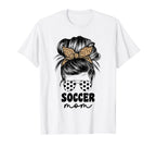 Soccer Mom Mama Leopard Messy Bun T-Shirt - Fun Novelty Design for Adults