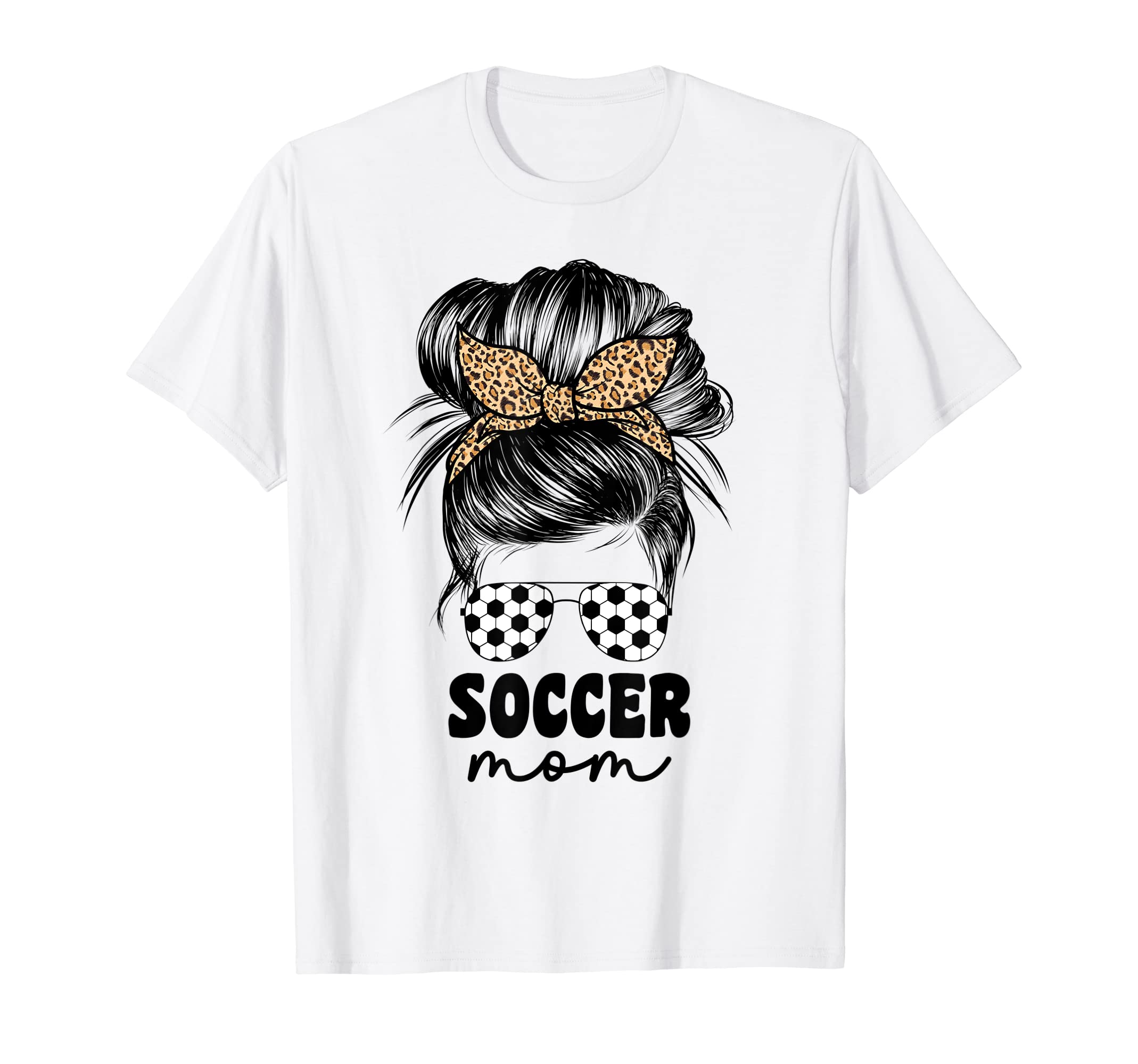Soccer Mom Mama Leopard Messy Bun T-Shirt - Fun Novelty Design for Adults