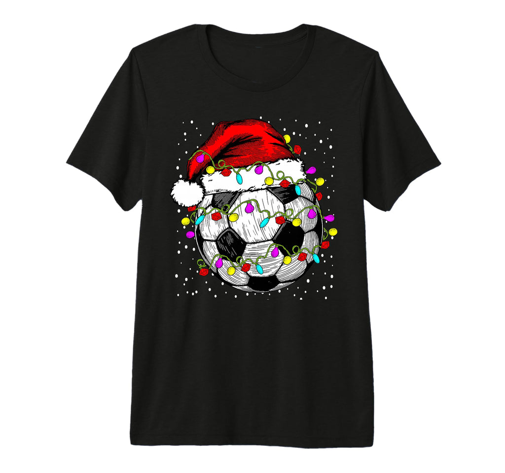 Soccer Ball Santa Hat Lights Coach Player T-Shirt - Unique Graphic Unisex