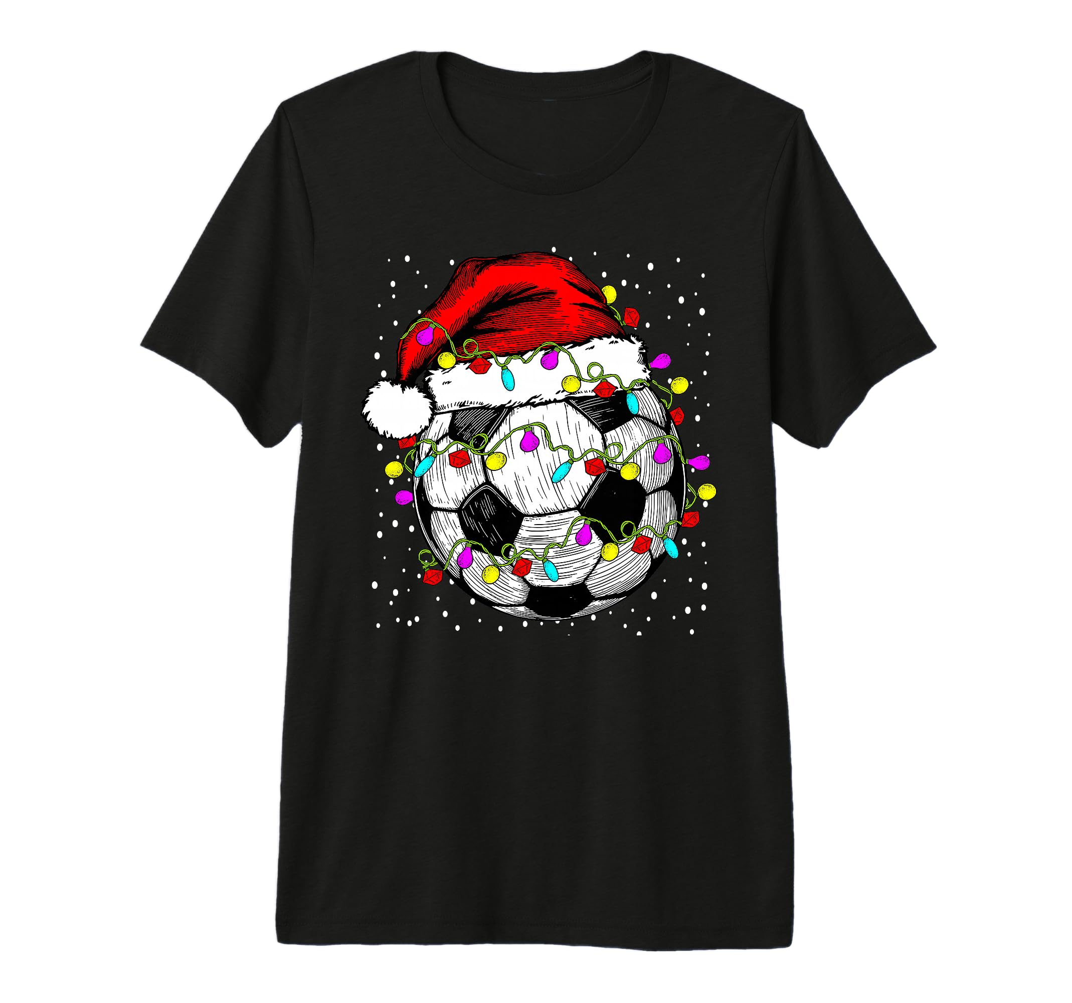 Soccer Ball Santa Hat Lights Coach Player T-Shirt - Unique Graphic Unisex