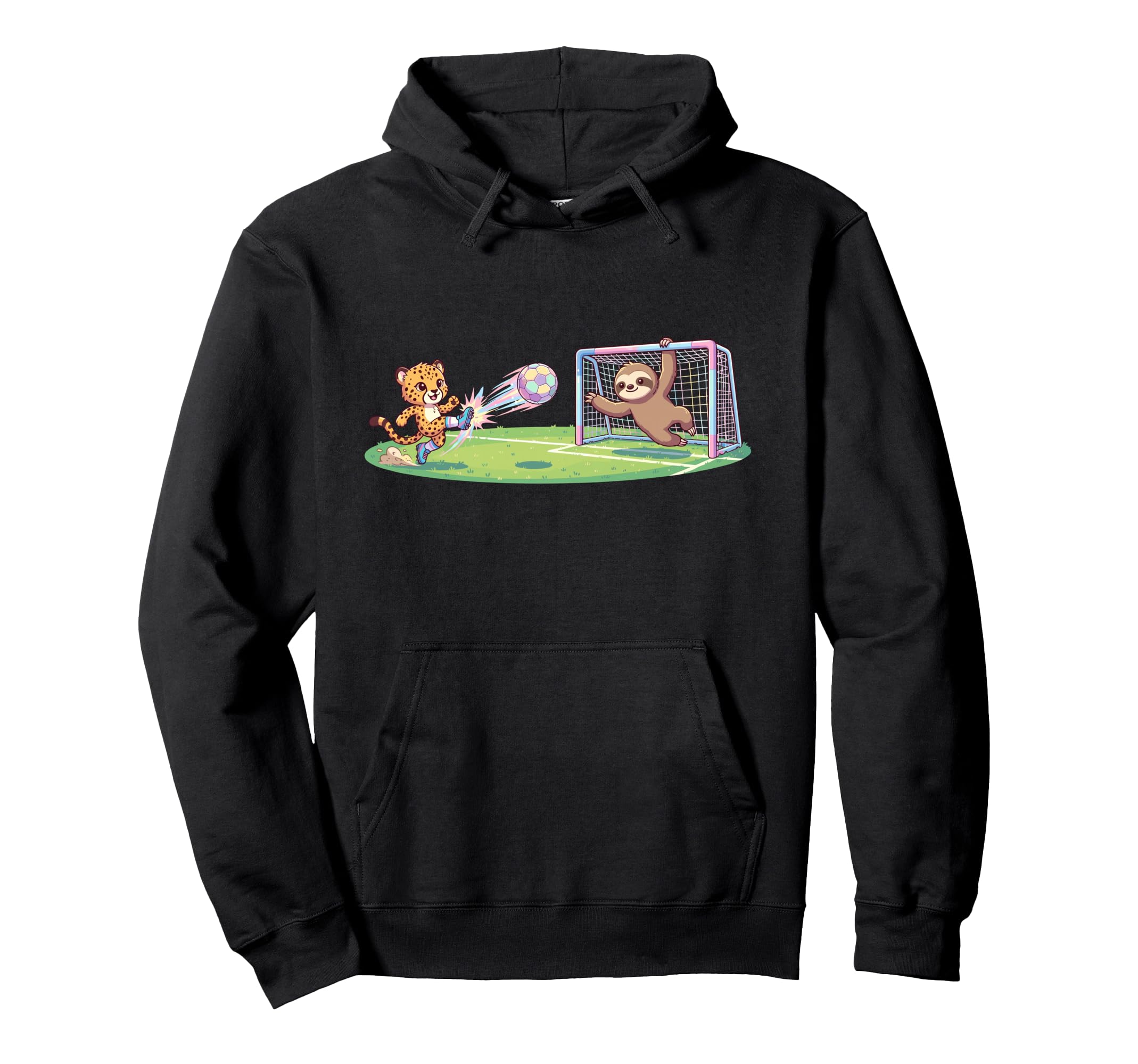 Cheetah Kicks Ball Sloth Goalie Soccer Hoodie - Minimalist Print Unisex