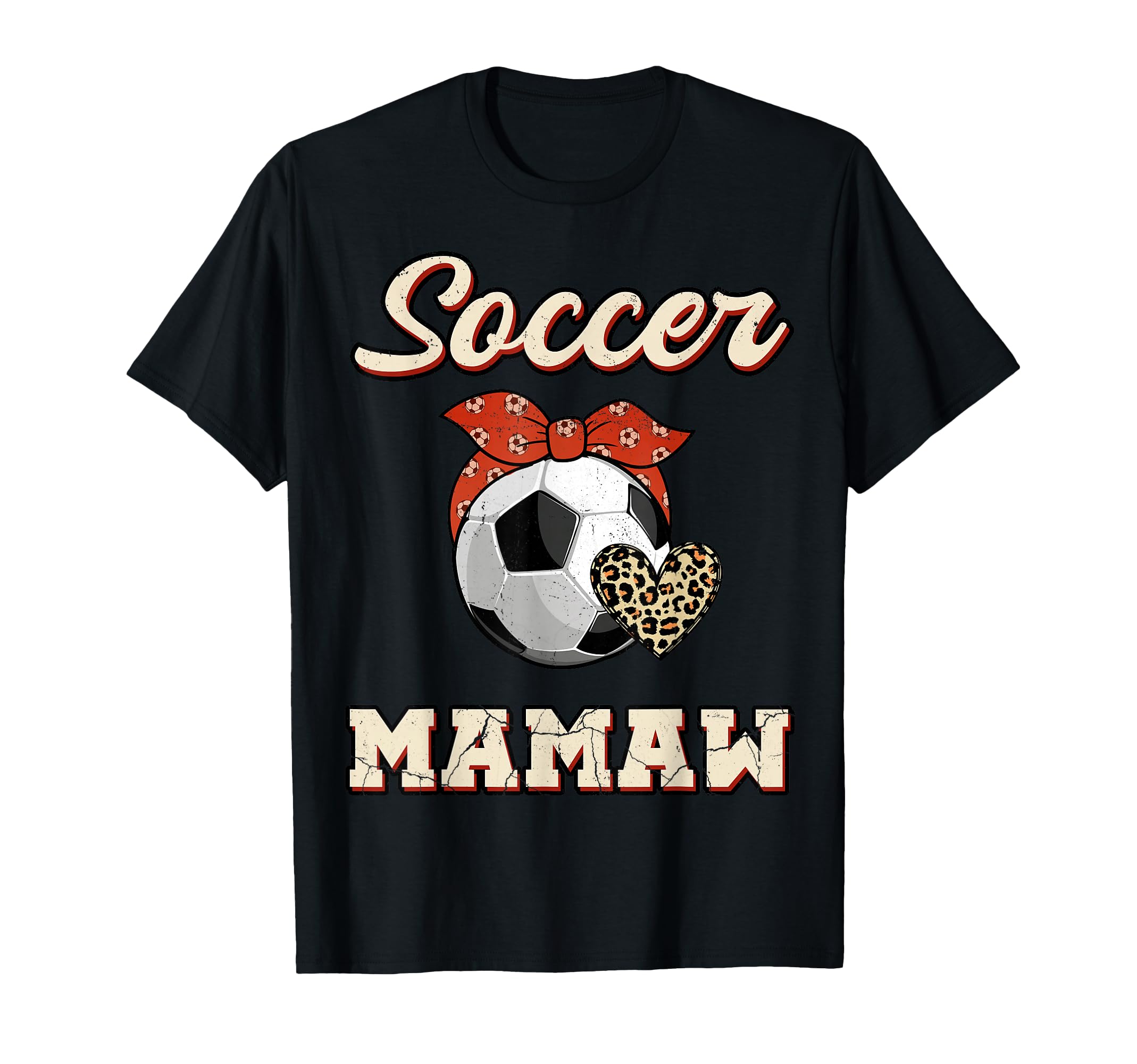 Soccer Mamaw Bandana Leopard Heart T-Shirt - Custom Art Print for Adults