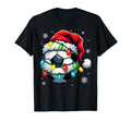 Soccer Ball Santa Hat Lights Funny T-Shirt - Graphic Print Men Women