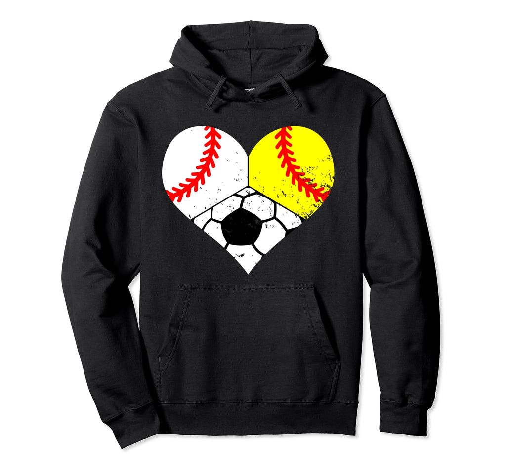 Baseball Softball Soccer Heart Funny Hoodie - Novelty Apparel Men Women