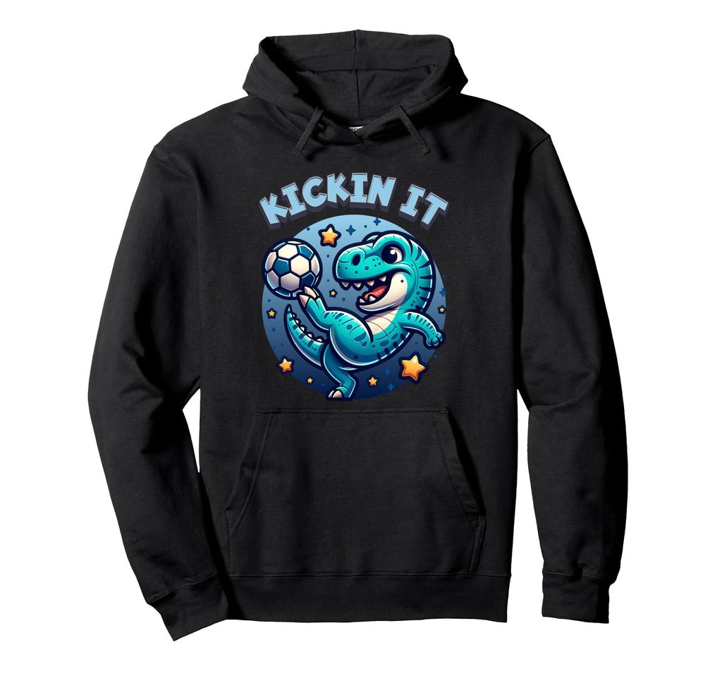 Kickin It T Rex Dinosaur Soccer Player Hoodie - Trendy Graphic for Adults
