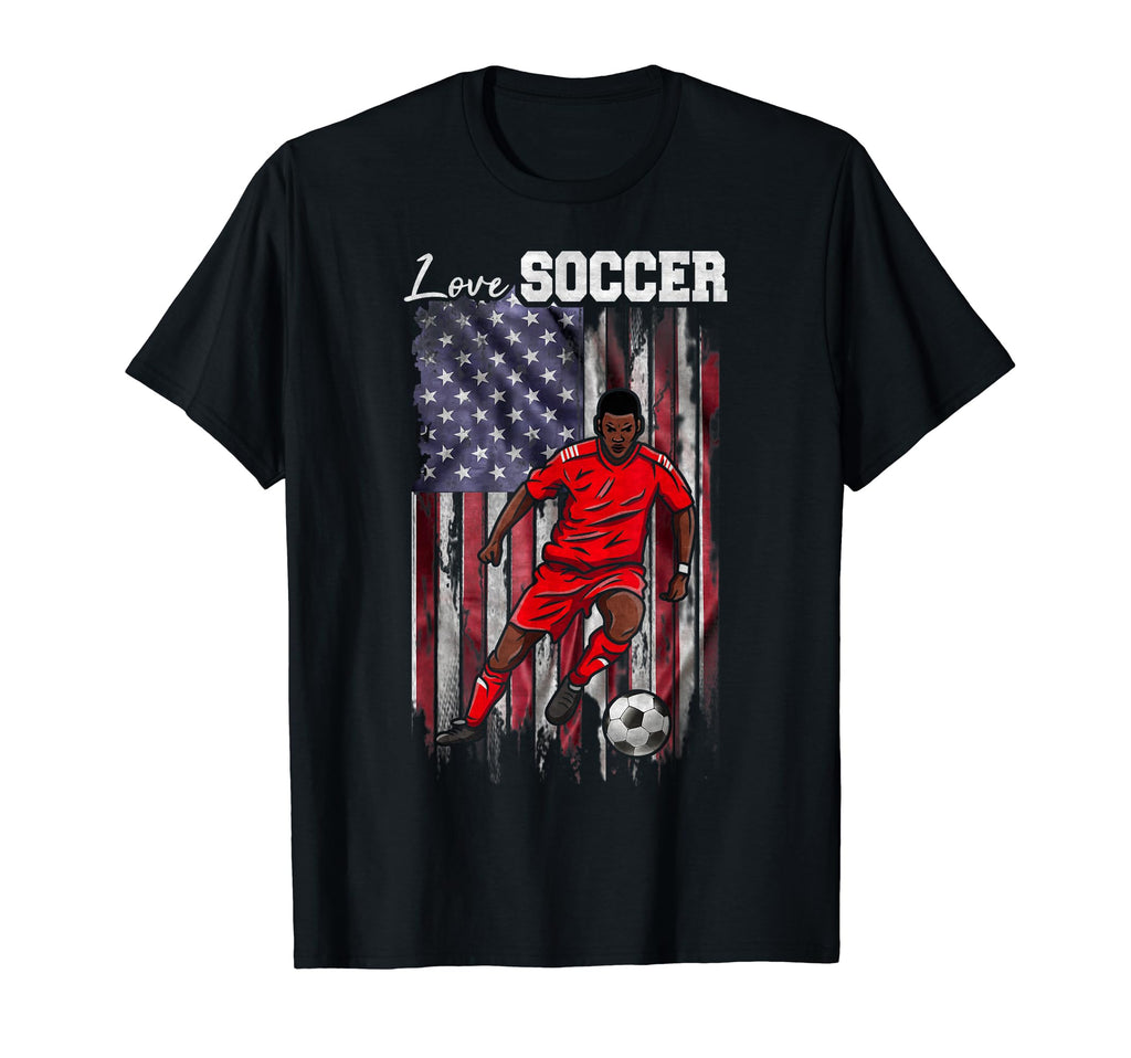 Usa Flag Soccer Player Love Soccer T-Shirt - Minimalist Print for Adults