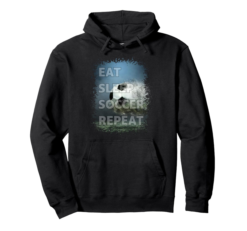 Eat Sleep Soccer Repeat Photo Splatter Hoodie - Novelty Apparel for Adults