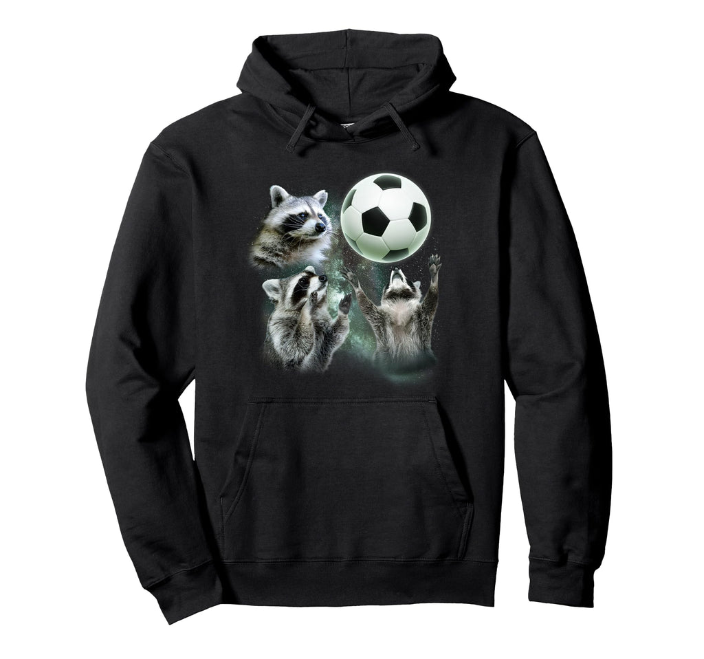 3 Racoon Soccer Howling Raccoon Head Hoodie - Unique Graphic Men Women