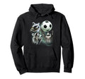 3 Racoon Soccer Howling Raccoon Head Hoodie - Unique Graphic Men Women