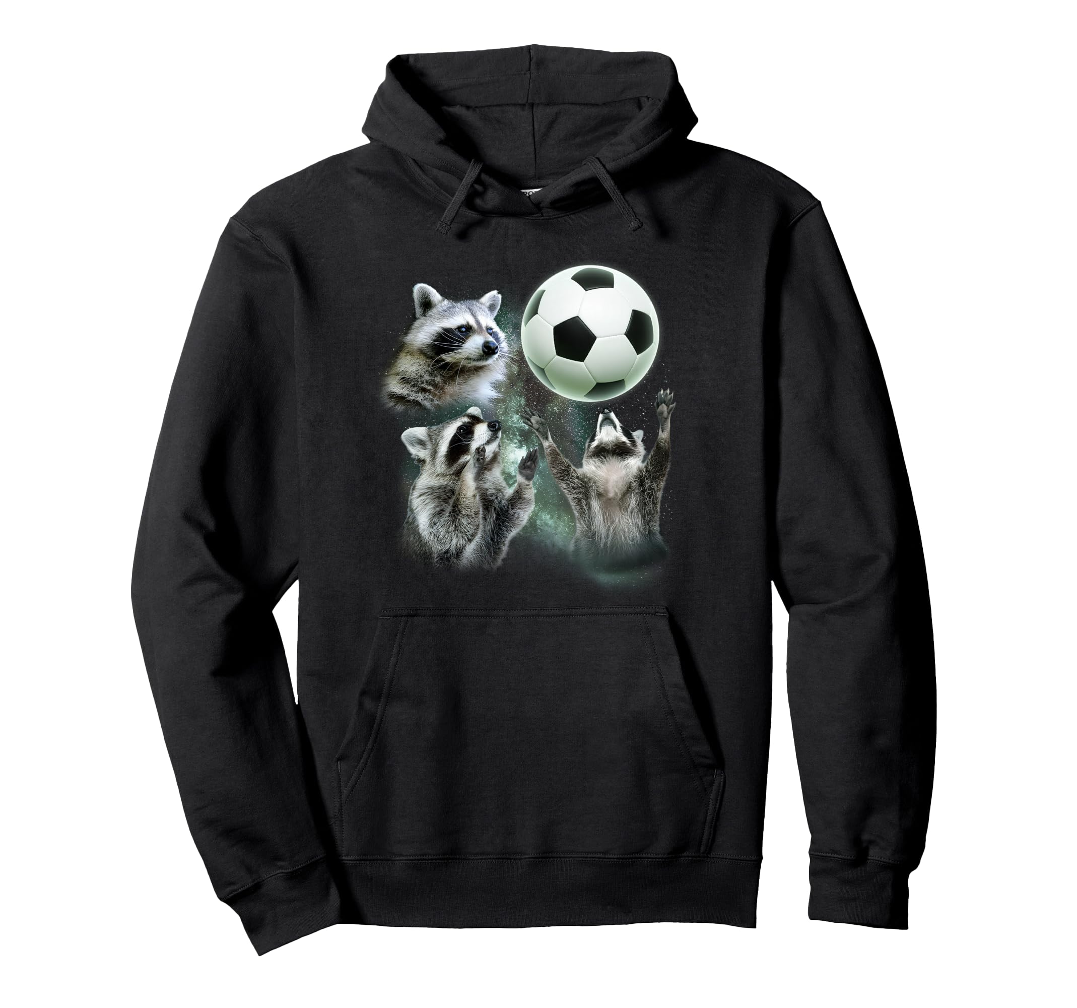 3 Racoon Soccer Howling Raccoon Head Hoodie - Unique Graphic Men Women