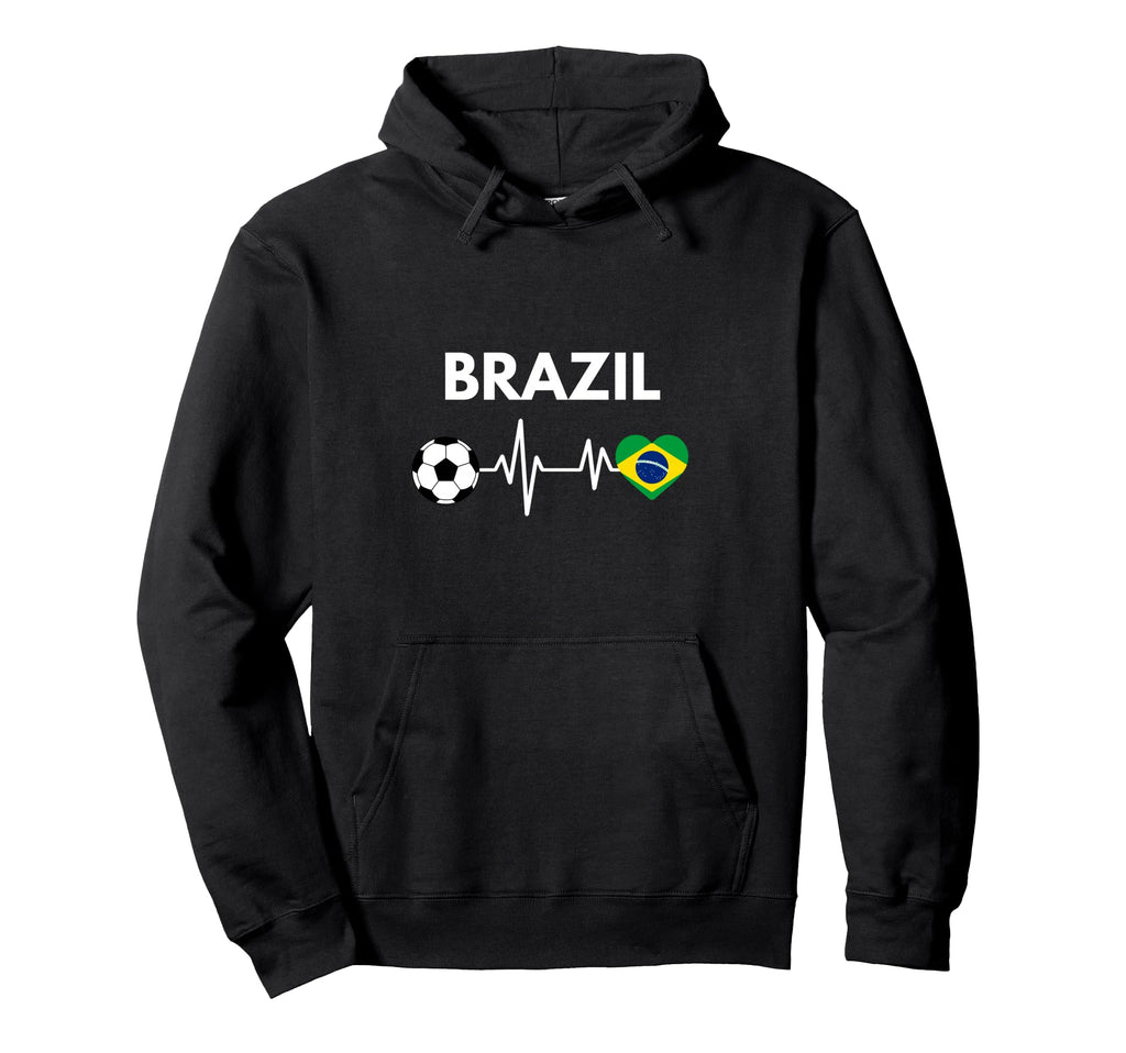 Brazil Flag Heartbeat Soccer Hoodie - Trendy Graphic for Adults