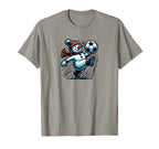 Snowman Kicking Soccer Ball T-Shirt - Minimalist Print for Adults