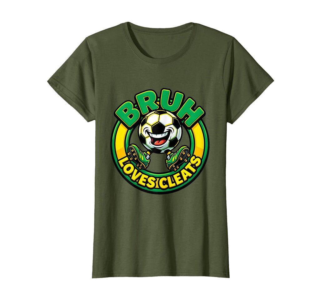 Bruh Loves Cleats Funny Soccer Ball T-Shirt - Unique Graphic Men Women