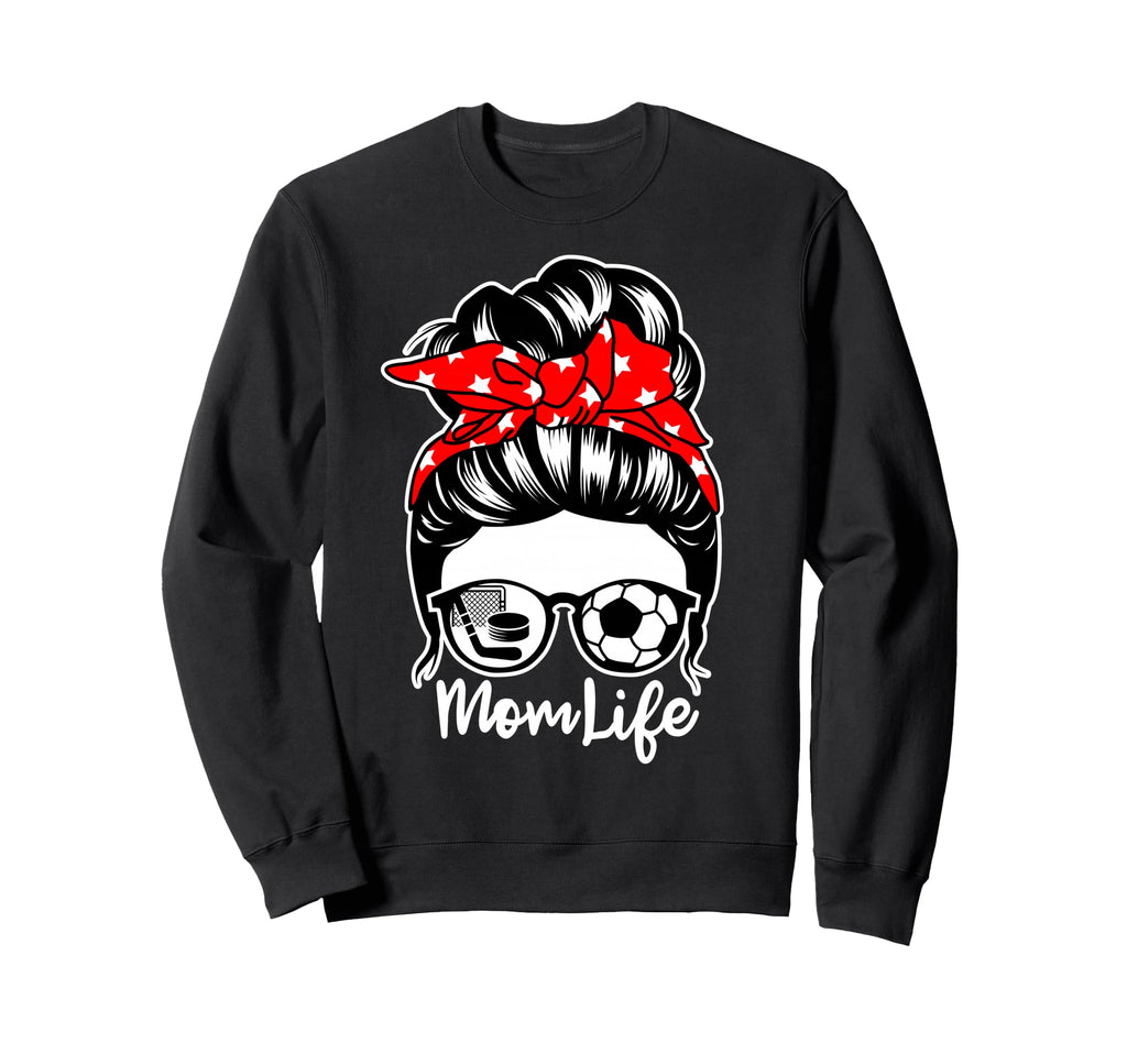Mom Life Messy Bun Hair Soccer Sweatshirt - Aesthetic Graphic Unisex