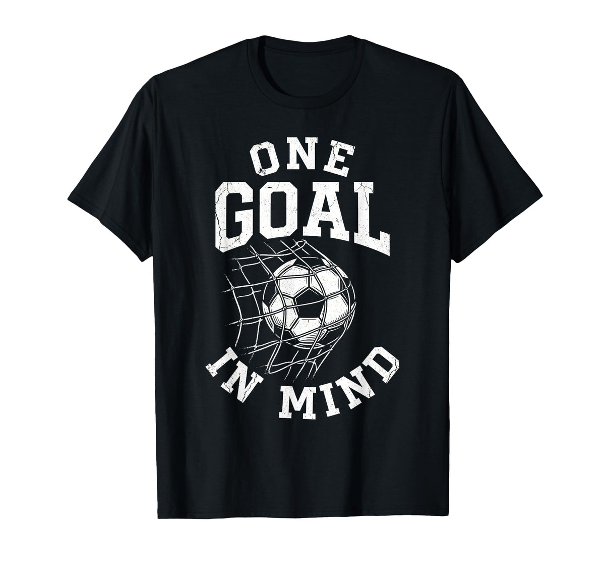 One Goal Mind Distressed Soccer Net Ball T-Shirt - Graphic Print Men Women