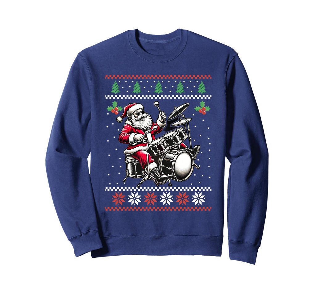 Drummer Santa Playing Drums Ugly Sweatshirt - Graphic Print Unisex