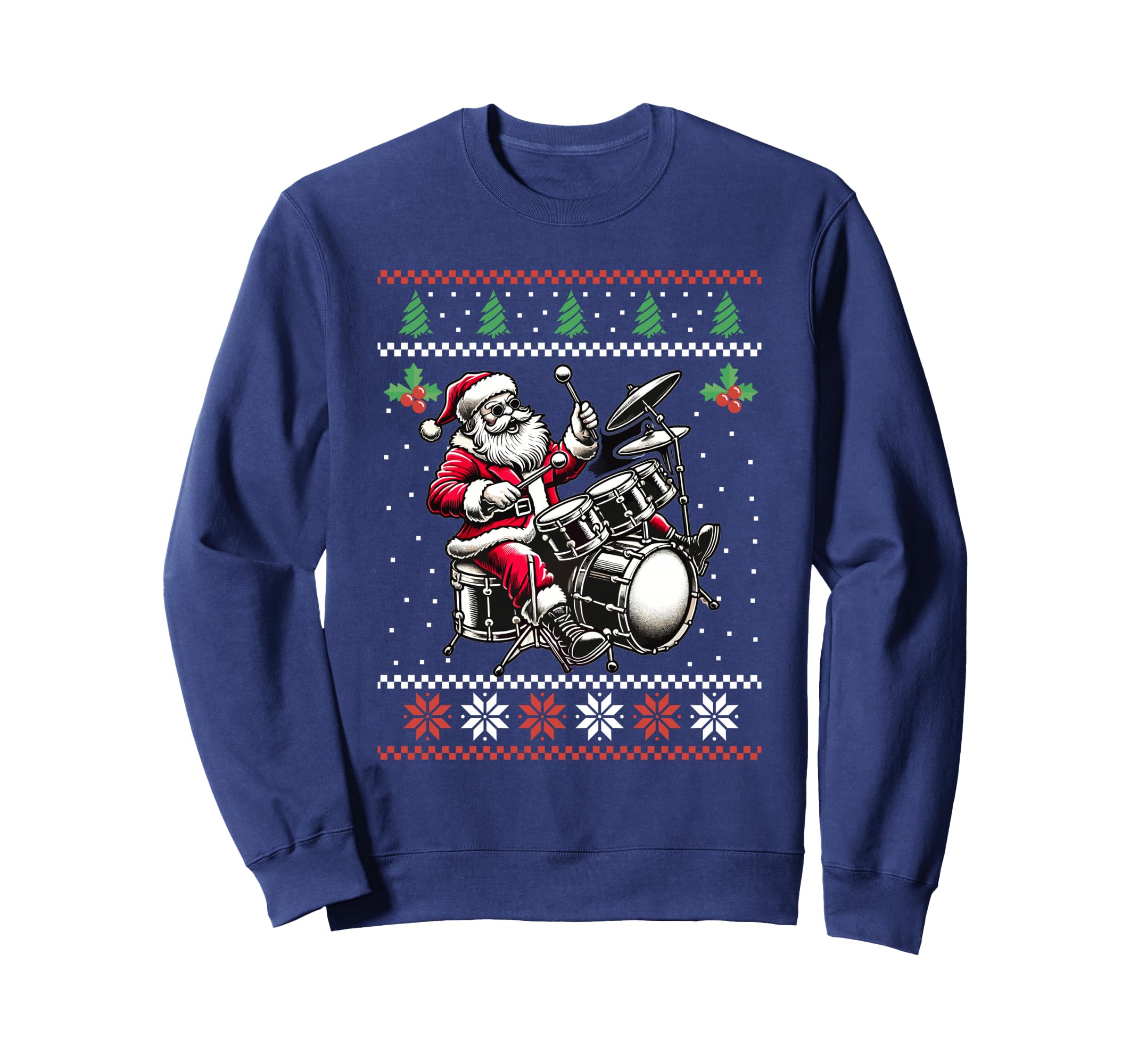 Drummer Santa Playing Drums Ugly Sweatshirt - Graphic Print Unisex