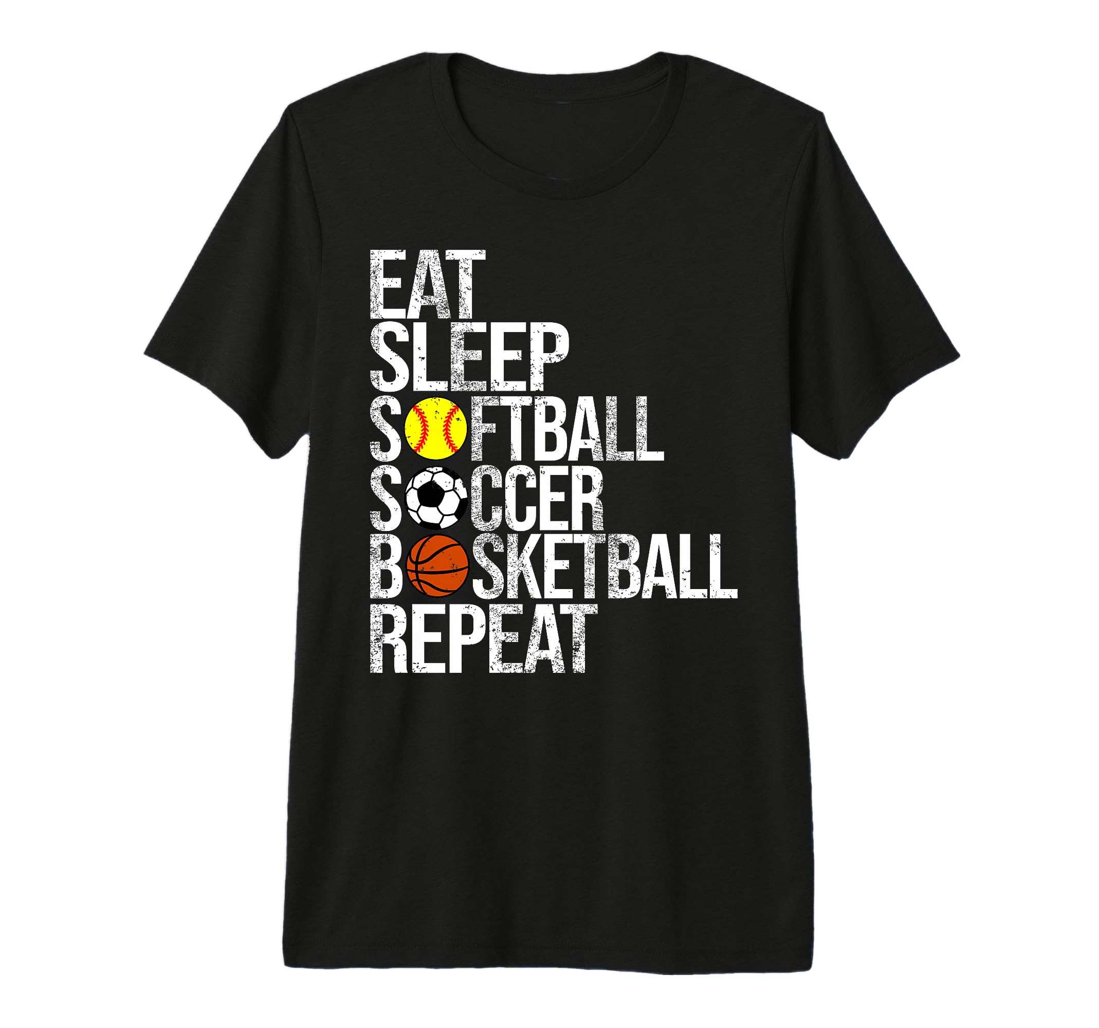 Eat Sleep Softball Soccer Basketball T-Shirt - Trendy Graphic Unisex