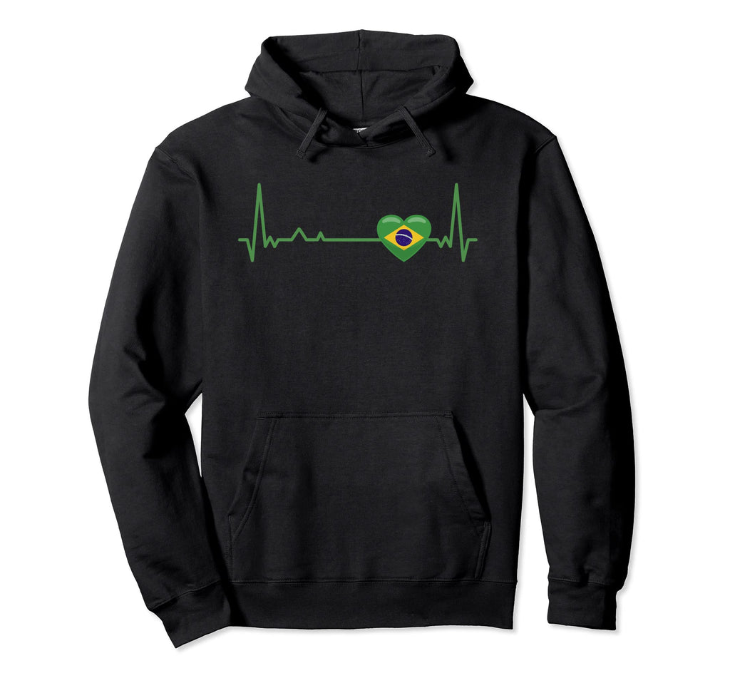 Heartbeat Brazil Flag Soccer Fan Hoodie - Custom Art Print Unisex
