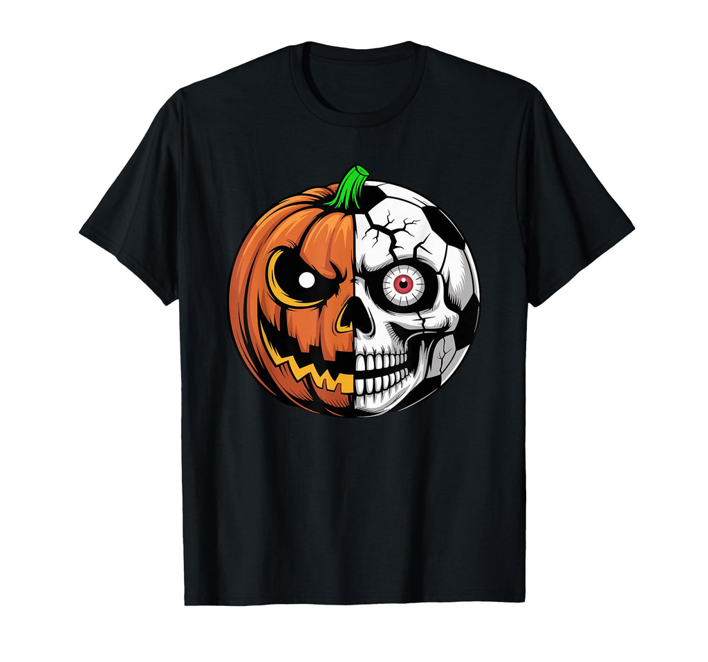 Soccer Ball Pumpkin Skull Halloween T-Shirt - Minimalist Print Men Women