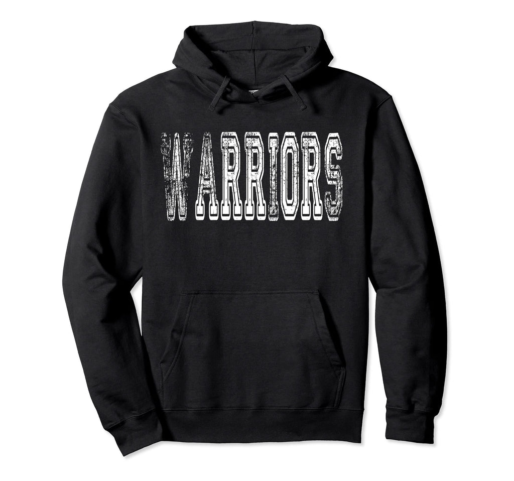 Warriors Mascot Distressed School Sports Hoodie - Graphic Print Unisex