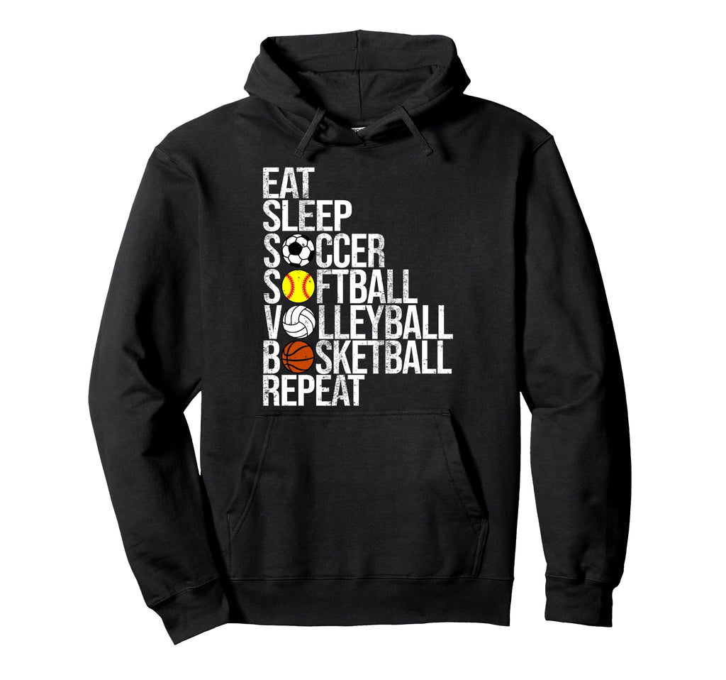 Eat Sleep Soccer Softball Volleyball Hoodie - Aesthetic Graphic Men Women