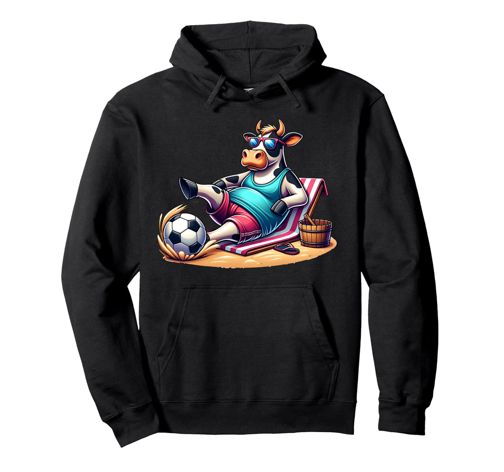 Chill Cow Beach Soccer Ball Summer Hoodie - Custom Art Print for Adults