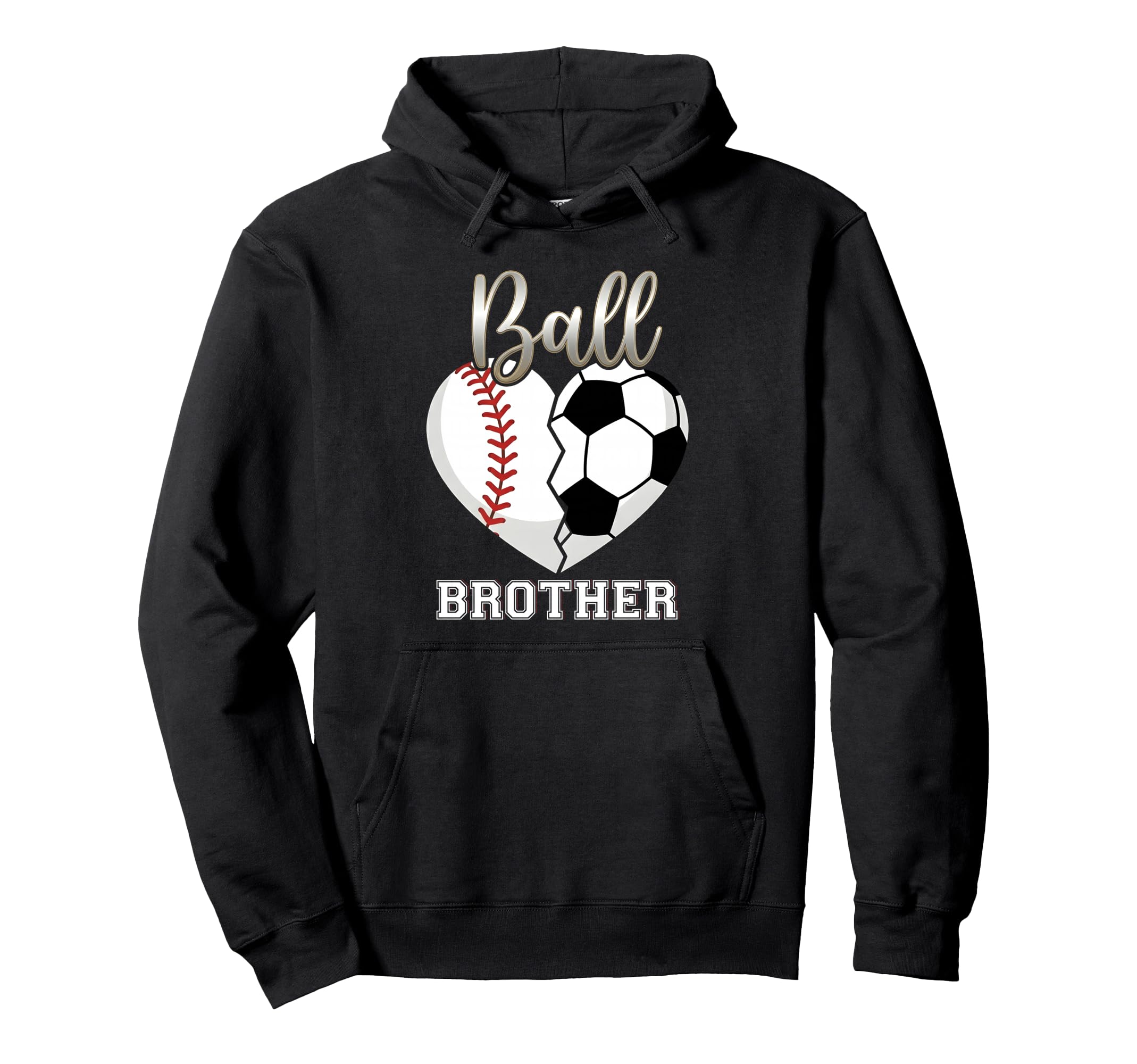 Ball Brother Baseball Soccer Heart Hoodie - Fun Novelty Design Men Women