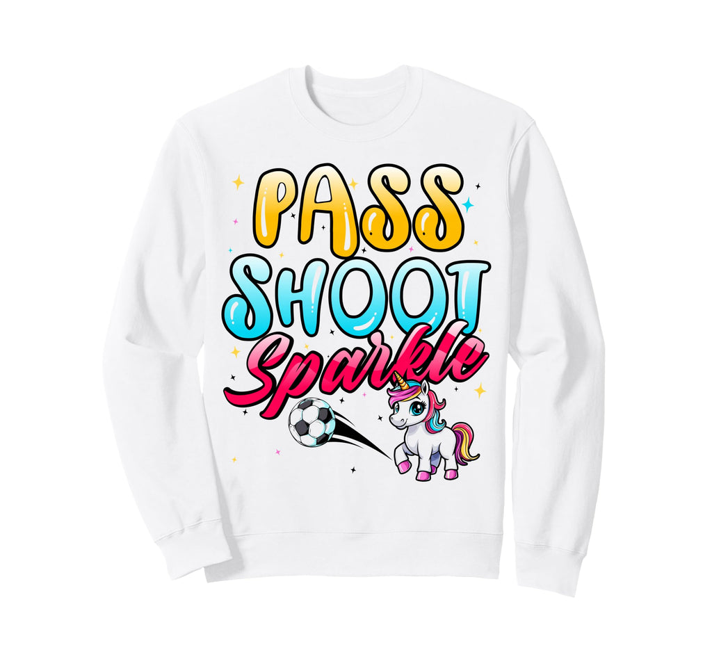 Pass Shoot Sparkle Soccer Fan Sweatshirt - Minimalist Print for Adults