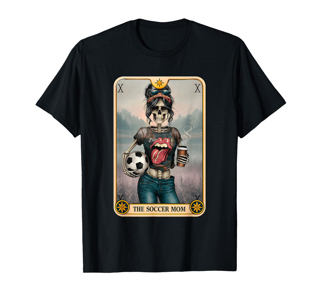 Soccer Mom Tarot Card Skeleton Messy T-Shirt - Minimalist Print for Adults