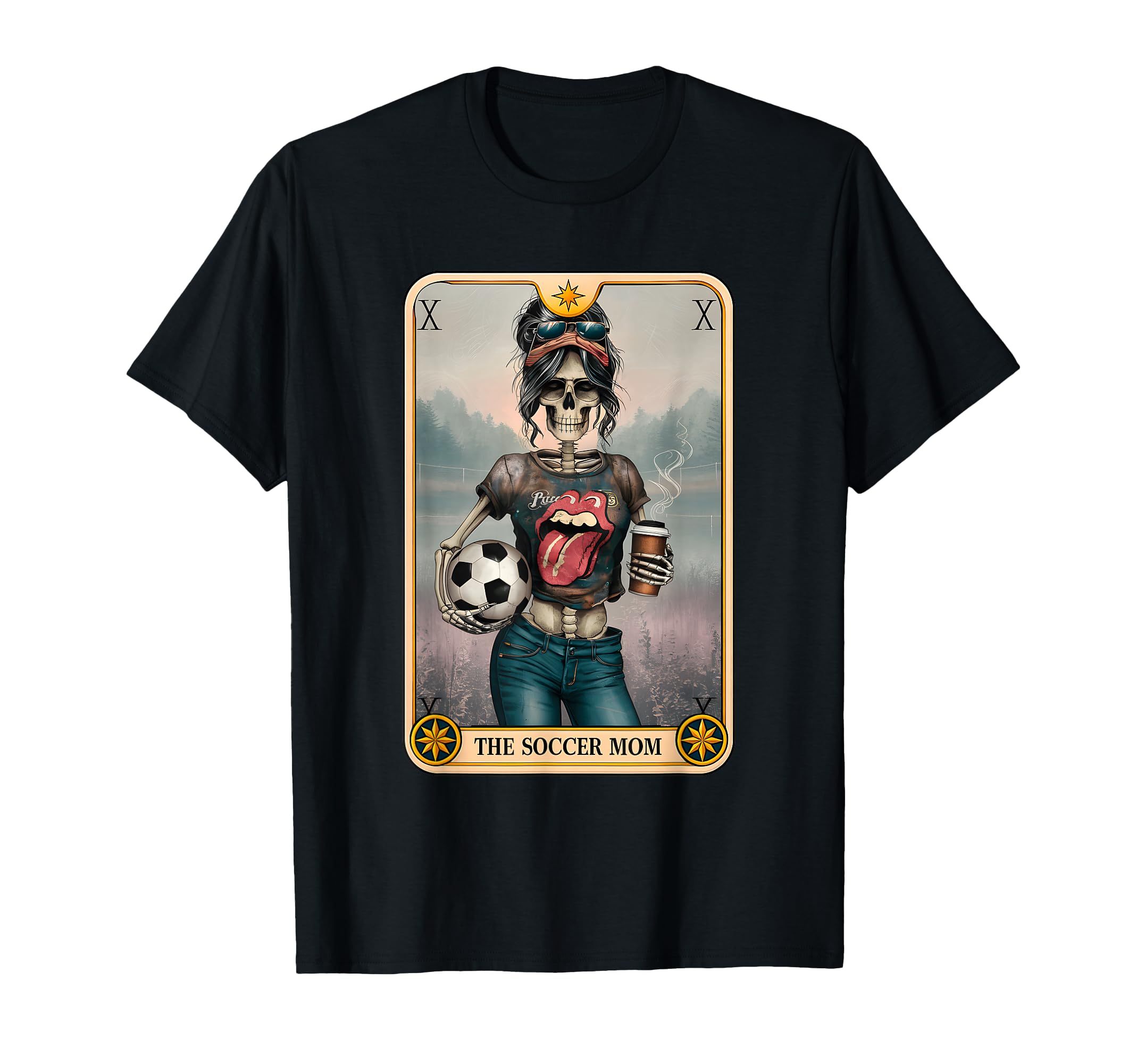 Soccer Mom Tarot Card Skeleton Messy T-Shirt - Minimalist Print for Adults