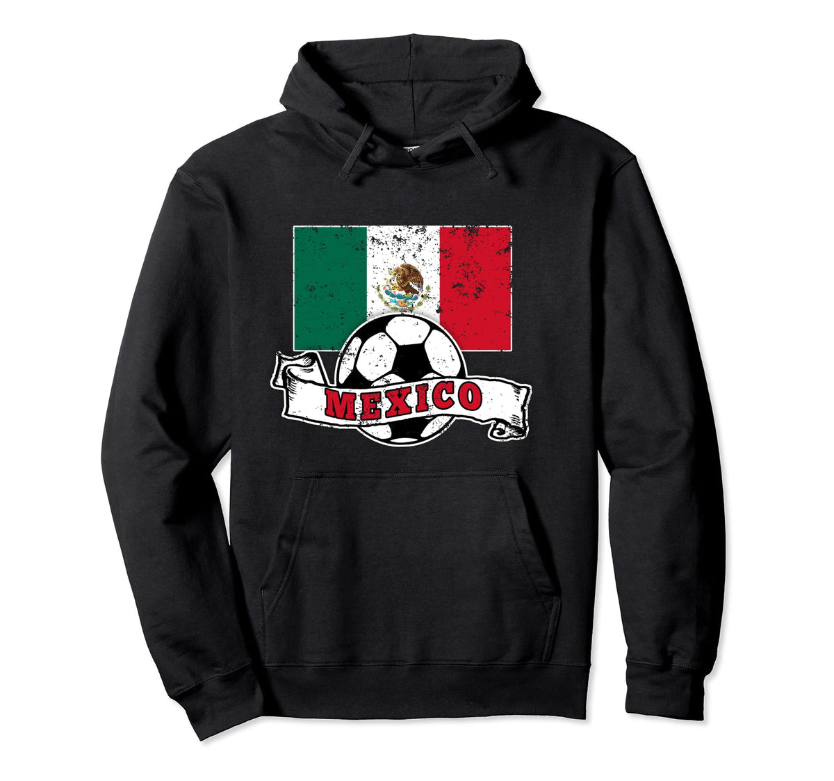 Mexico Soccer Ball And Flag Distressed Hoodie - Streetwear Style for Adults
