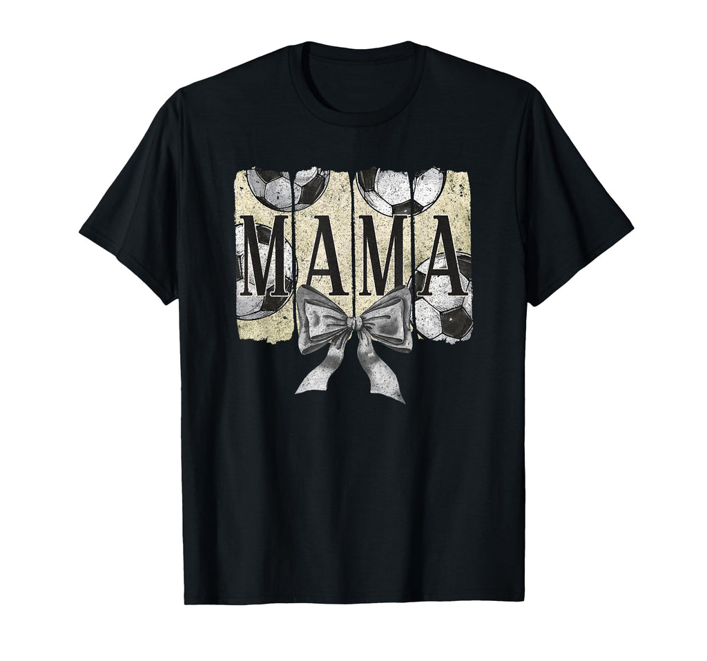 Mama Soccer Mom Bow And Soccer Balls T-Shirt - Custom Art Print for Adults