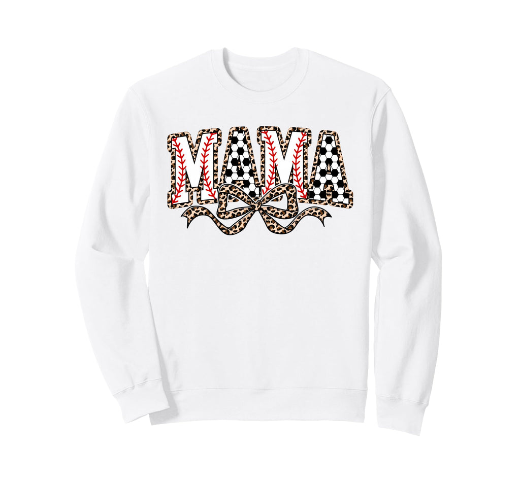 Leopard Baseball Soccer Mama Bow Sweatshirt - Fun Novelty Design Men Women