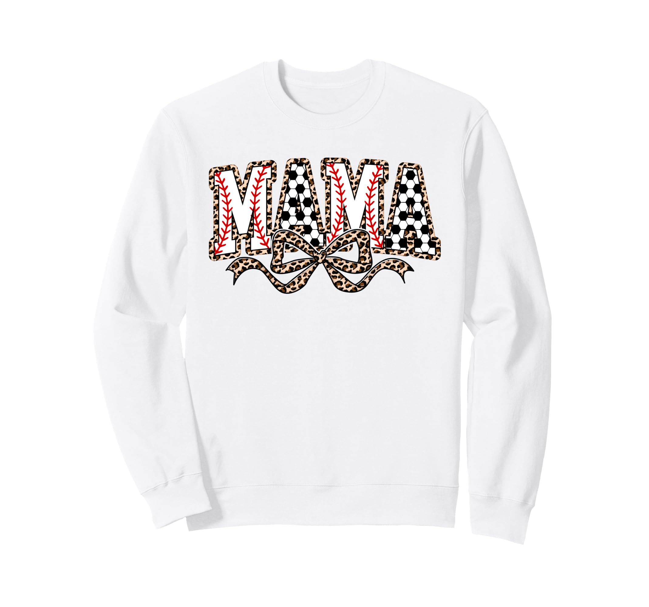 Leopard Baseball Soccer Mama Bow Sweatshirt - Fun Novelty Design Men Women