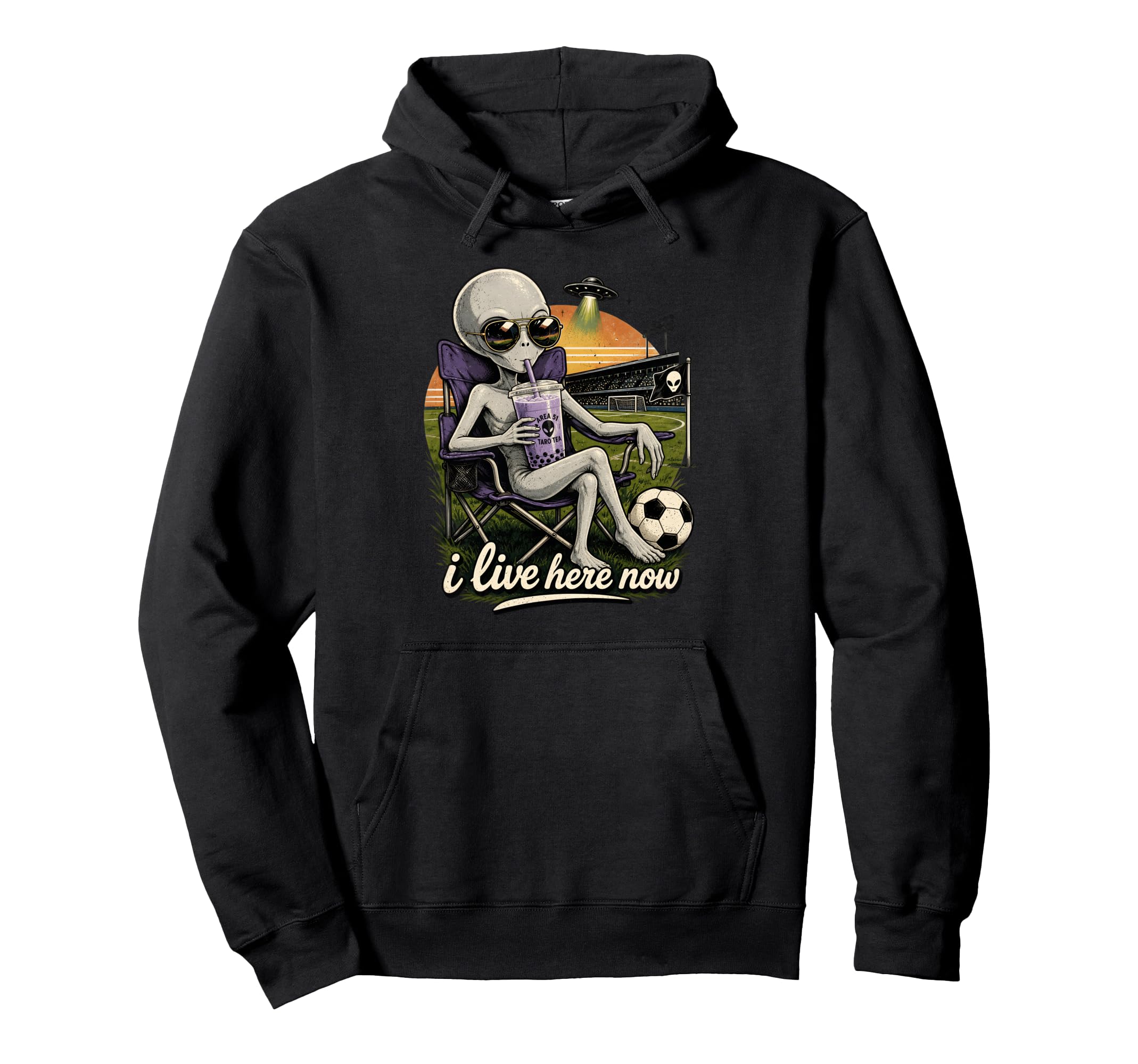 Funny Ufo Alien Soccer Field I Hoodie - Casual Everyday Wear for Adults