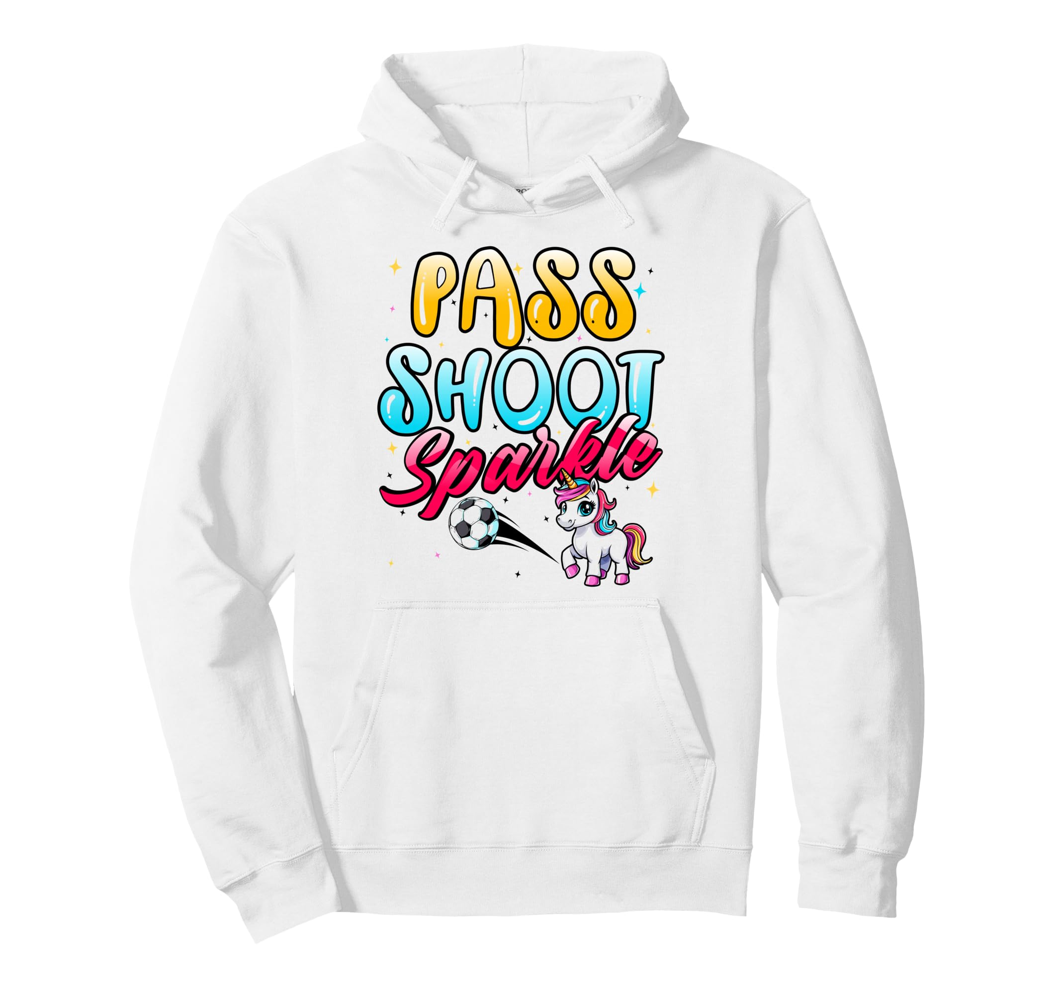 Pass Shoot Sparkle Soccer Fan Unicorn Hoodie - Unique Graphic Men Women