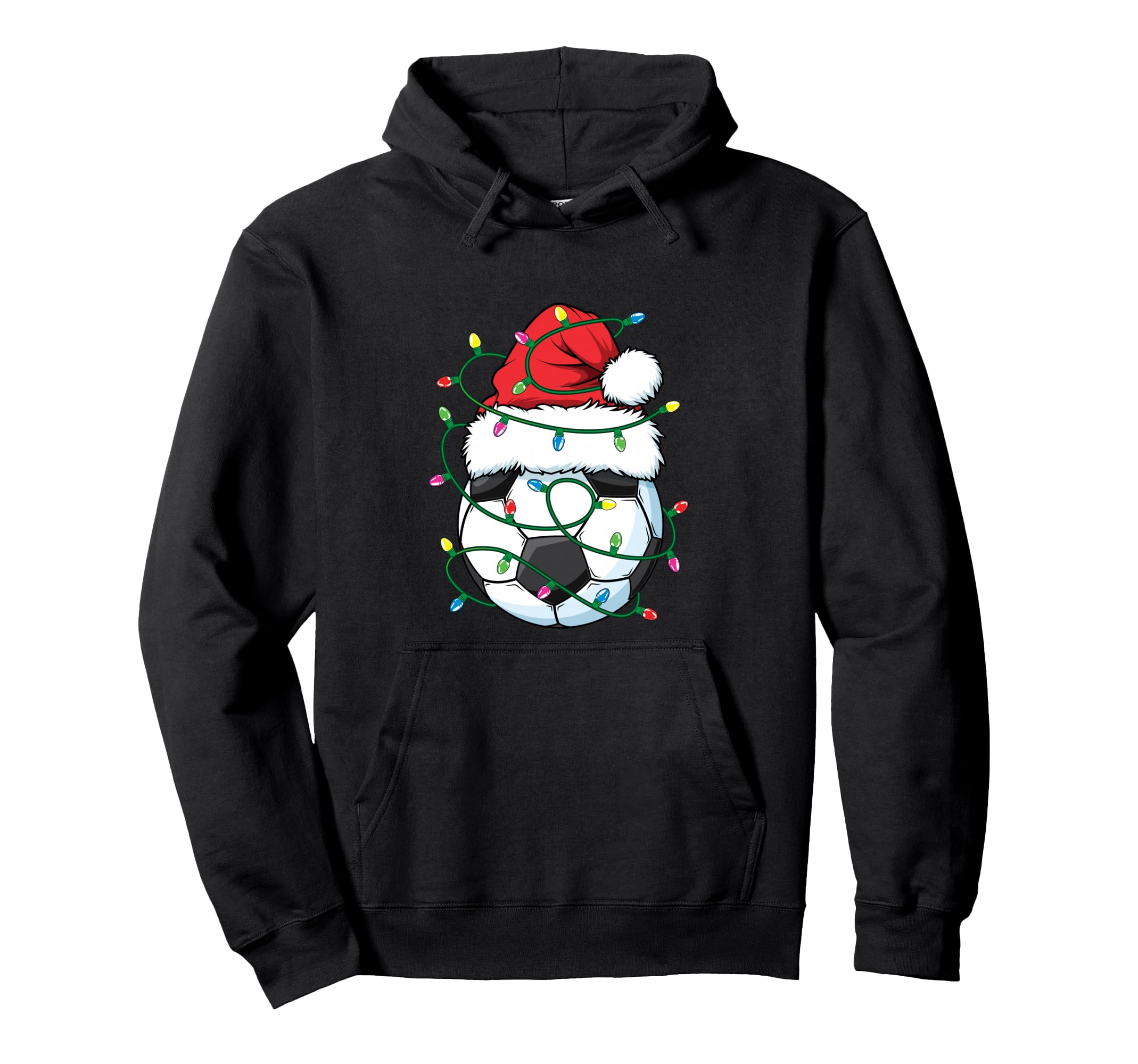 Funny Soccer Ball Santa Hat Lights Hoodie - Aesthetic Graphic for Adults