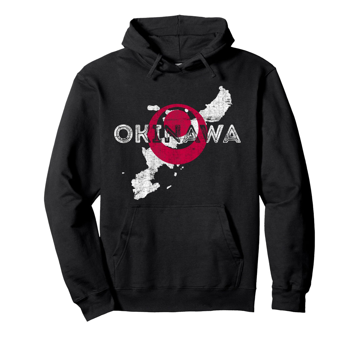 Okinawa Map And Flag Distressed Hoodie - Casual Everyday Wear for Adults