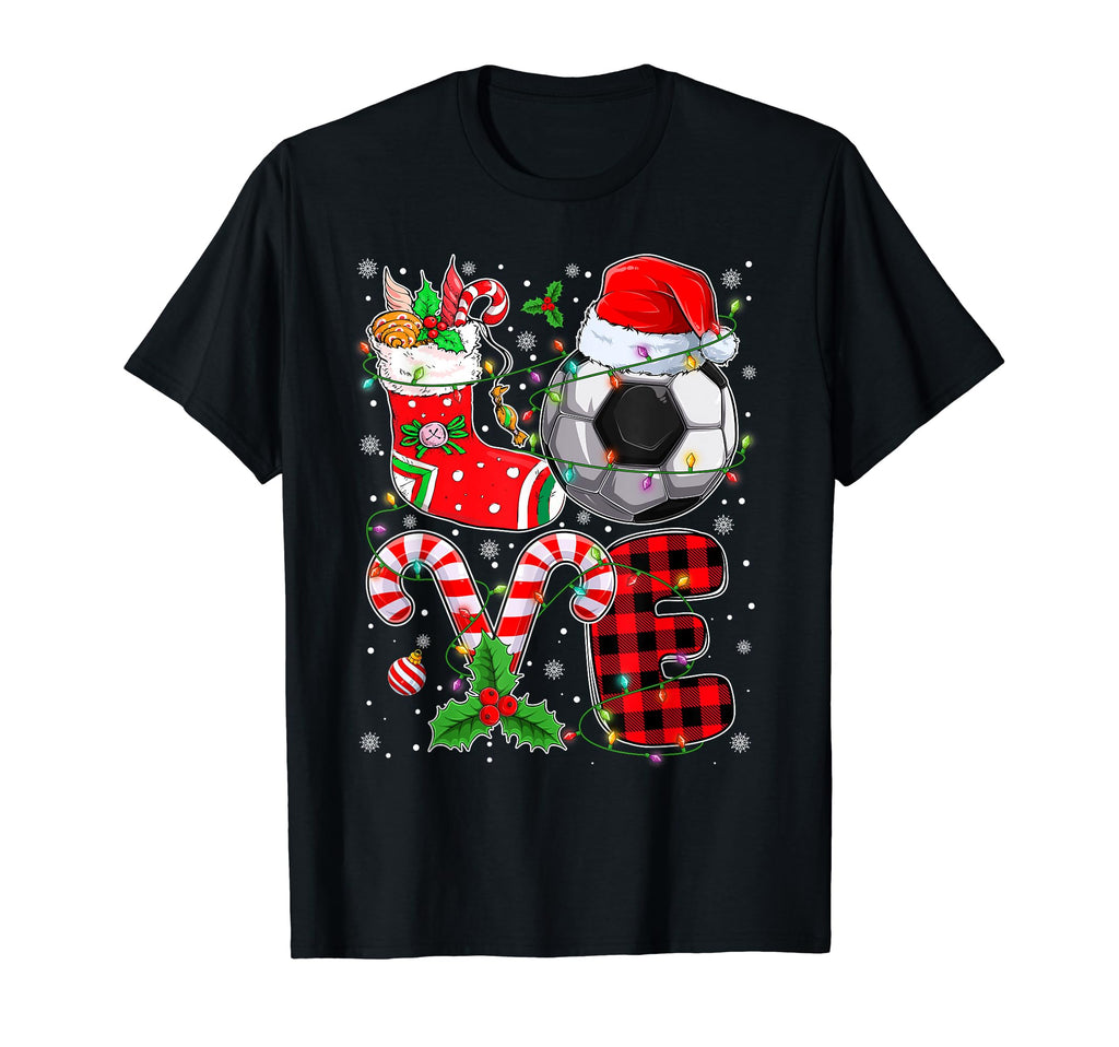 Funny Love Soccer Ball Santa Hat Lights T-Shirt - Streetwear Style Unisex