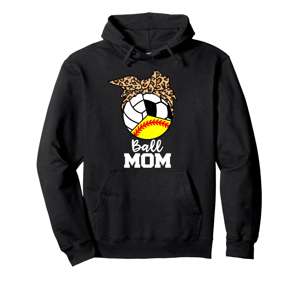 Ball Mom Funny Softball Volleyball Hoodie - Fun Novelty Design for Adults