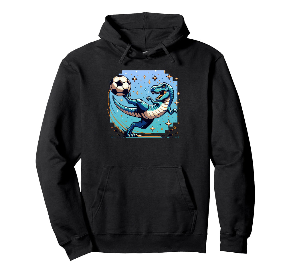 T Rex Dinosaur Playing Soccer Hoodie - Casual Everyday Wear for Adults